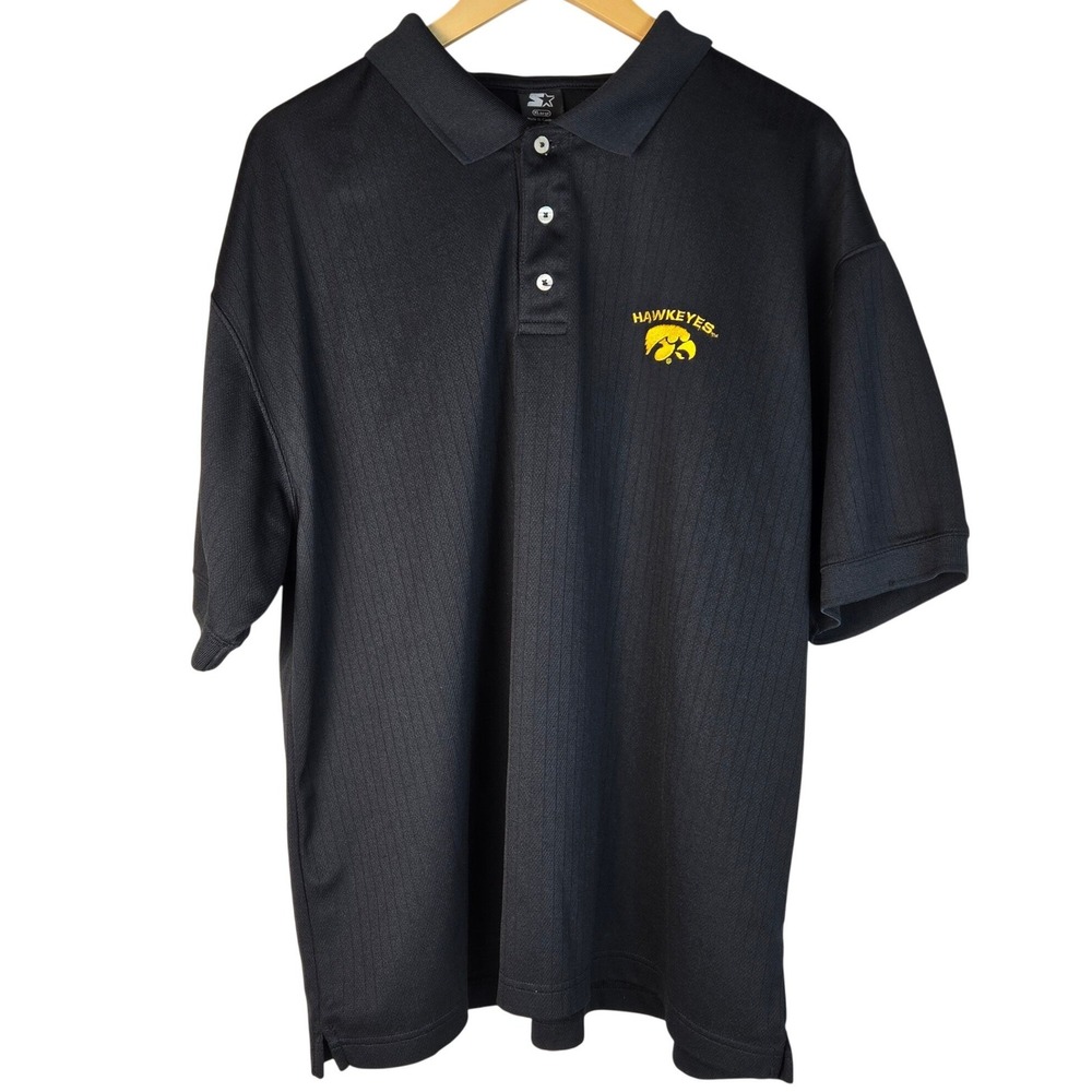 Starter Mens Iowa Hawkeyes Polo Shirt XL Black Textured Short Sleeve NCAA